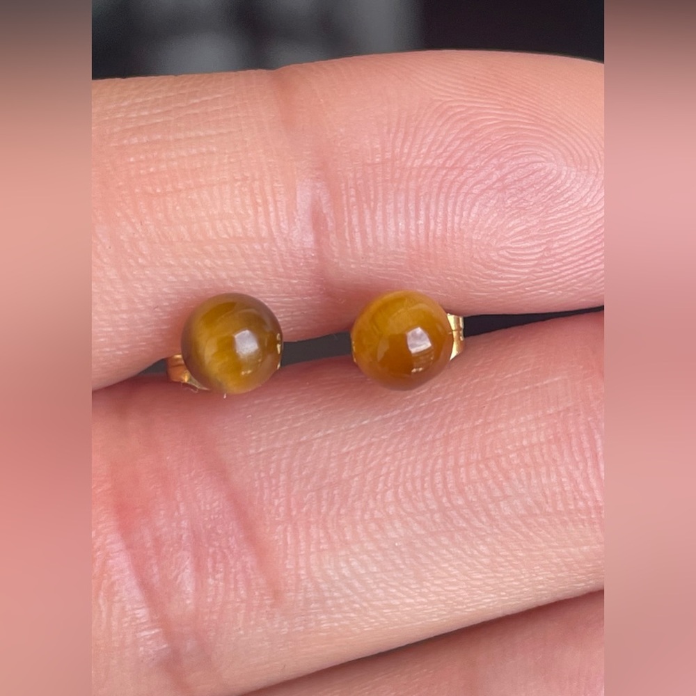 10k Gold tigers eye ball earrings